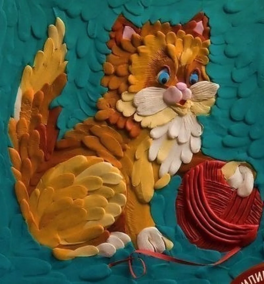 картины из пластилина кот