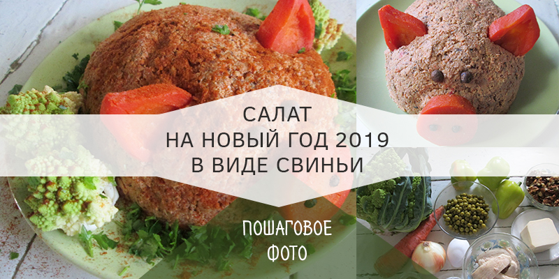 Салат на новый год 2019 в виде свиньи - сметут со стола первым. Рецепт салата с курицей.