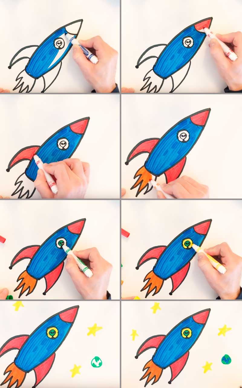 Рисунок на день космонавтики для детей в детский сад или школу