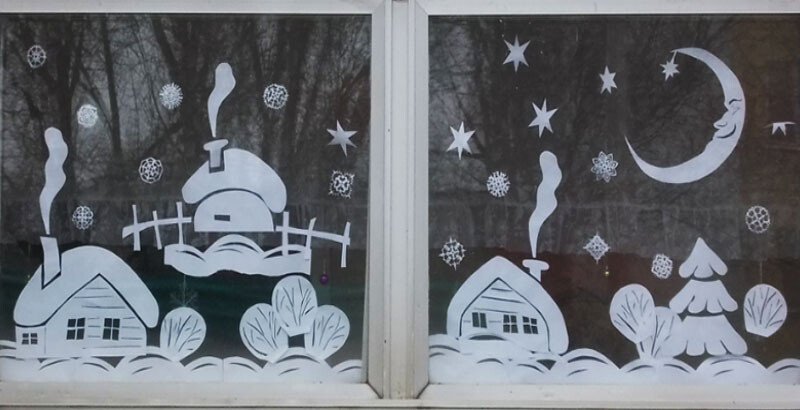 Новогодние рисунки на окнах 2023 + трафареты