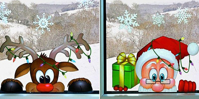 Новогодние рисунки на окнах 2023 + трафареты