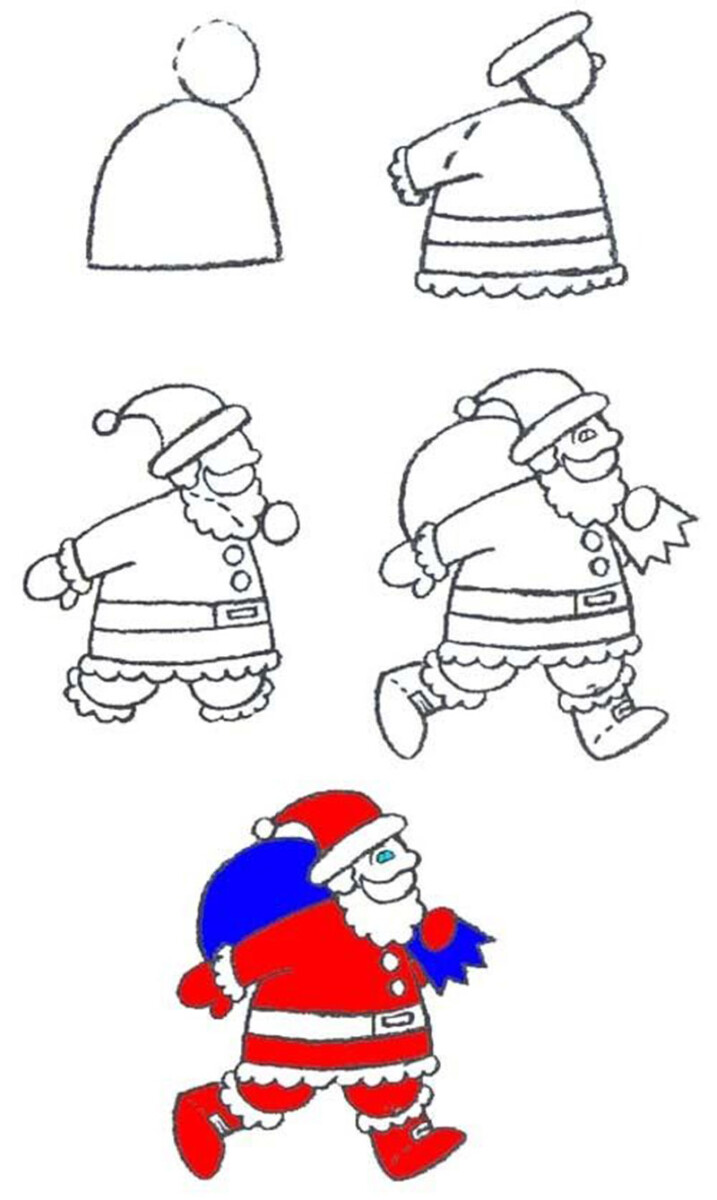 Пошаговое рисование Деда Мороза